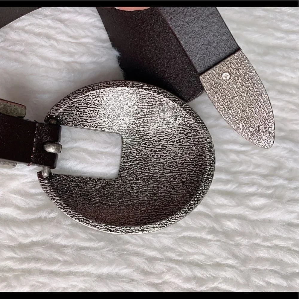 Vintage Style Genuine leather Belt with Floral Engraved Pattern Buckle